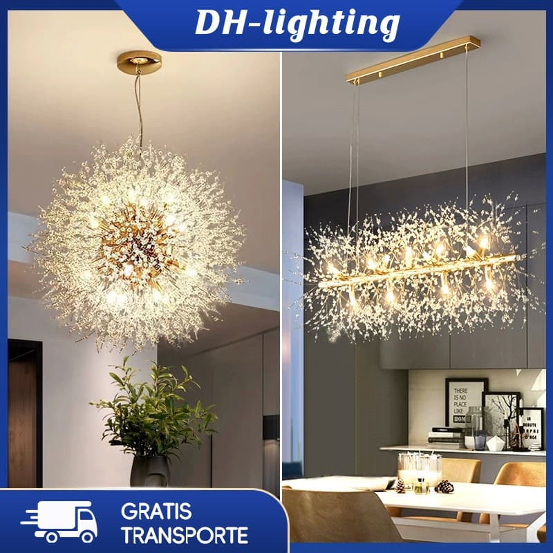 (Com Lâmpada) Luminária Pendente Dourada Para Sala De Estar , Luz De Cristal , De Quarto 40cm/55cm/L90cm
