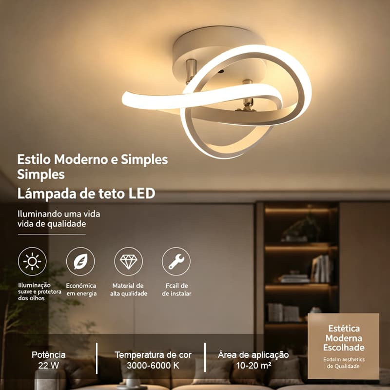 Plafon LED Moderno Com design Espiral , Adequado Para Quartos E Salas De Estar 3 Cores(110V-220V)