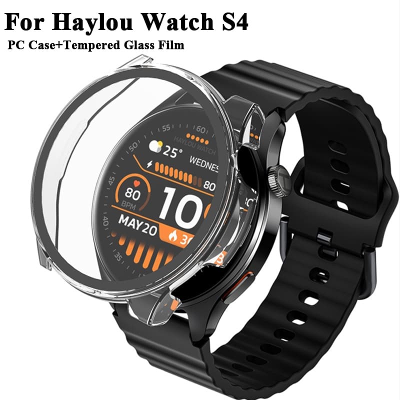 Para Haylou Relógio 4S Caso Pára-Choques Capa Dura PC + Película De Vidro Temperado SmartWatch Escudo Protetor
