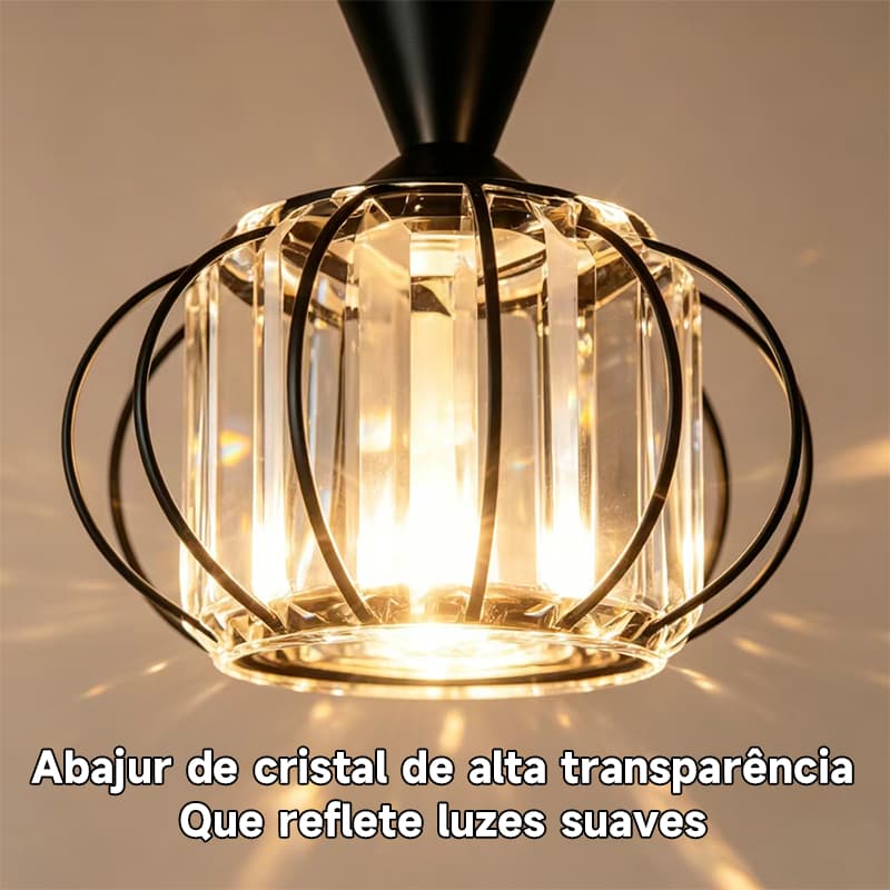 Luminária suspensa moderna com abajur de cristal transparente, ideal para sala de jantar e quarto, com soquete E27