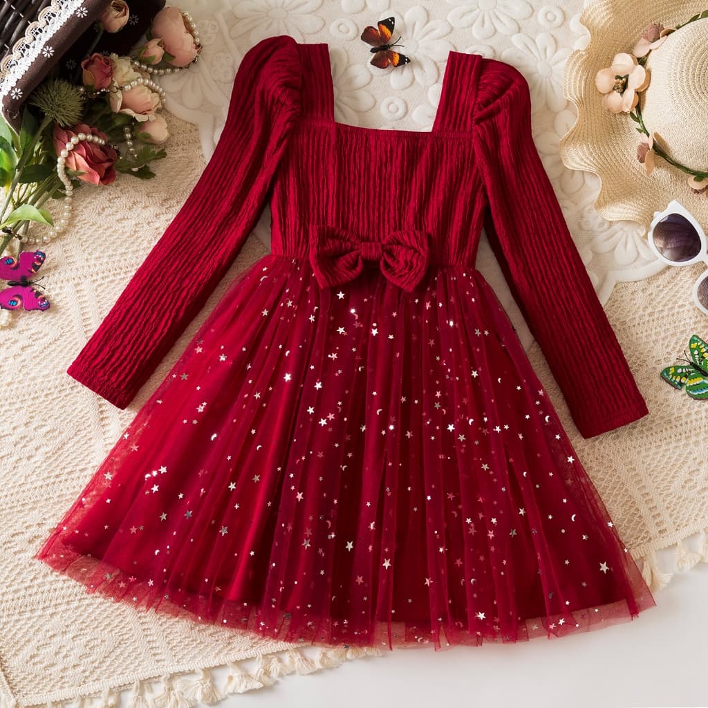 Girl Christmas Dress Kids Sweater Dresses Ruffle Button Ribbed Knit Long Sleeve A-Line Swing Fall Winter for 3-8T
