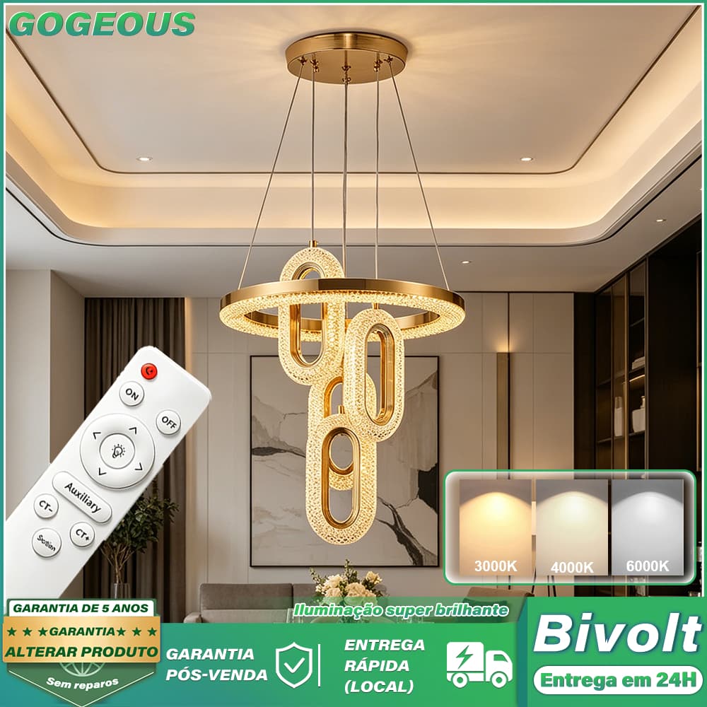 GOGEOUS 3 Cores Lustre De Teto De Cristal LED 110V-220V Sala De Jantar e Sala De Estar Luxo Nórdico