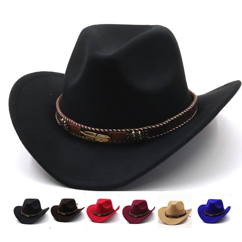 chapéu country feminino Chapéu adulto crianças Chapéu De Lã Cowboy Borda Grande de jeans de estilo rural/