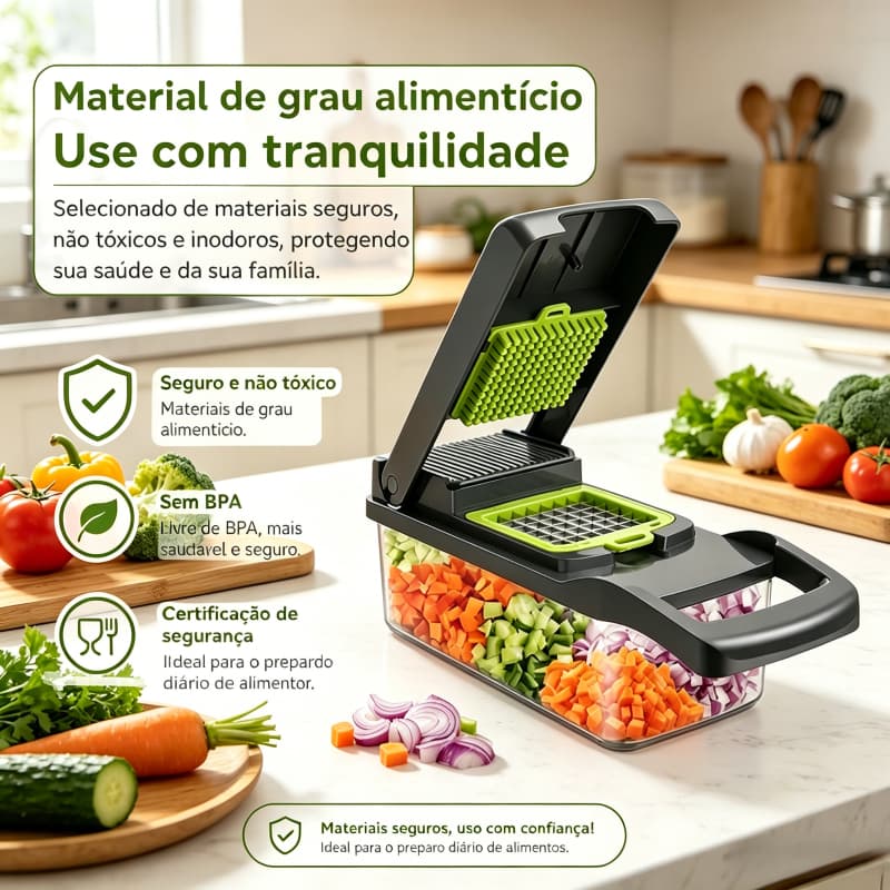 Cortador de Legumes Multifuncional 12/16 em 1 Aço Inoxidável Recipiente Coletor para Fatiar Ralar e Cortar