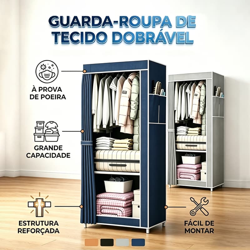 Guarda-Roupa Portátil Dobrável Pequeno, Fácil de Montar para Armazenamento de Roupas e Acessórios