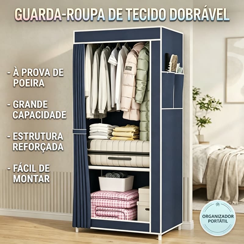 Guarda-Roupa Dobrável Portátil Pequeno, Montagem Rápida Resistente para Quarto e Apartamento Pequeno