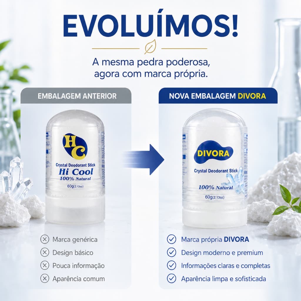 Pedra Antitranspirante Natural Divora Alum 60g 24h Proteção Sem Fragrância Para Axilas Secas