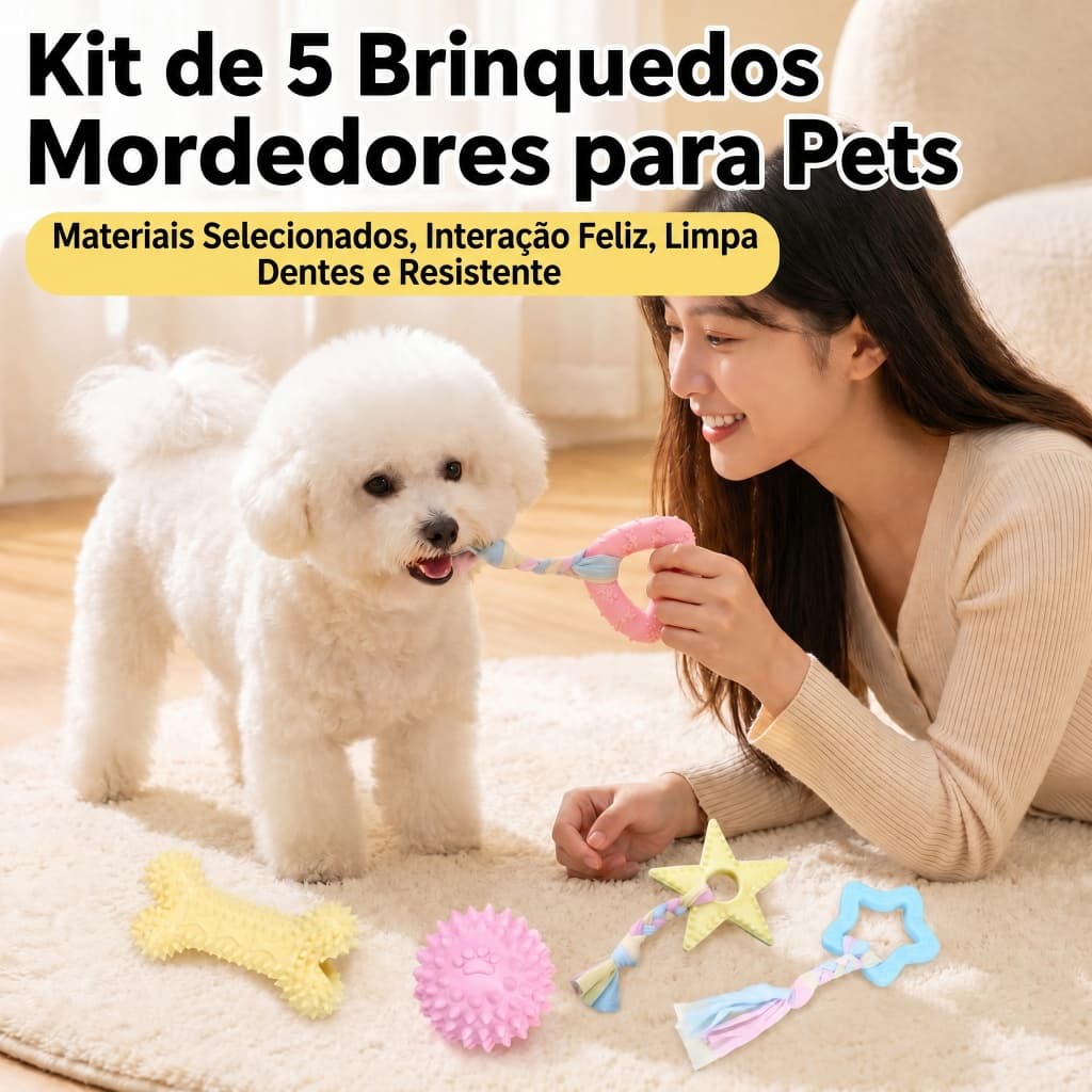 Mordedor para Filhote Cachorro 5 Peças Alivia Coceira Gengiva Limpeza Dental Brinquedo Anti-Tédio