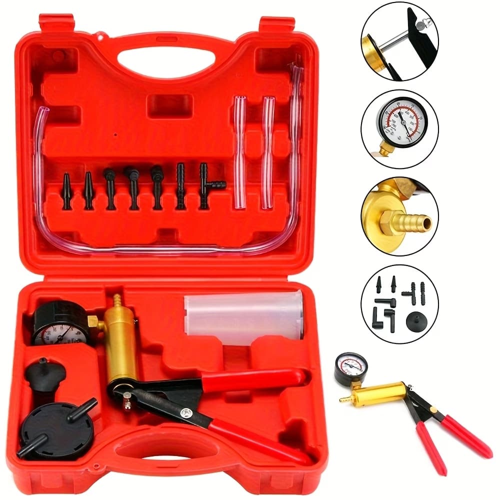 Kit Peças Teste Bomba Pressão Vácuo Carro Profissional Auto 15 Pcs Red Manual Para Sangramento Fluido Freio