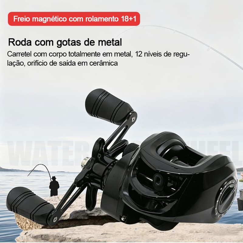 18+1 Carretilha de pesca em forma de gota corpo metálico, fio anti-emaranhamento, adequada para diversos cenários