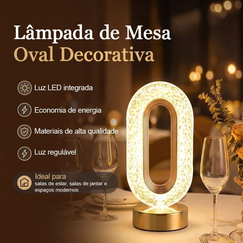 Luminária LED Oval Touch Recarregável USB, 3 Tons de Luz Luxuosa para Quarto Presente Romântico SP
