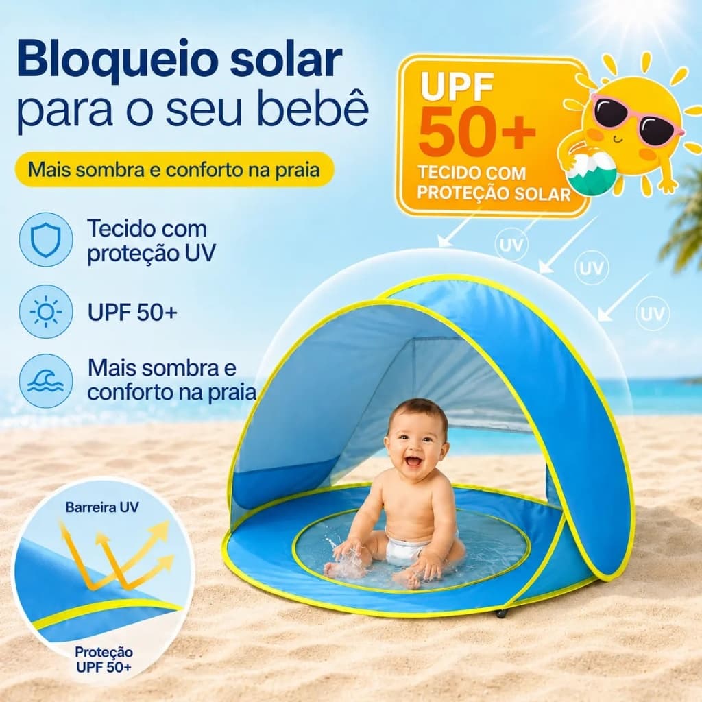 Barraca Infantil Praia Pop Up Proteção UV, Impermeável Tenda para Piscina e Brincadeiras Presente