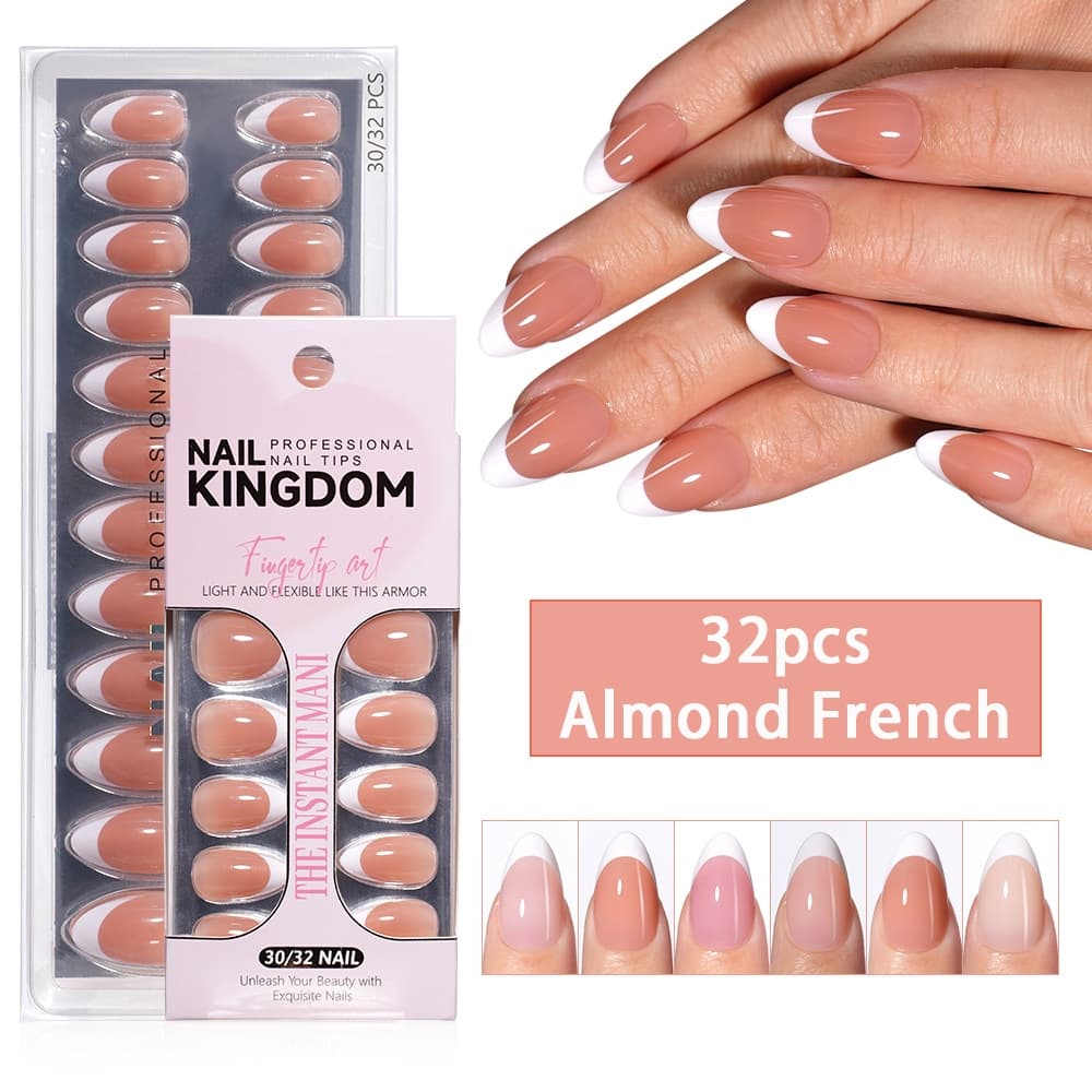 VITAGWX 32pcs Press on Nails Pontas De Unhas Falsas Curtas Design Francês De Amêndoa Acrílico De Alta Qualidade Reutiliz