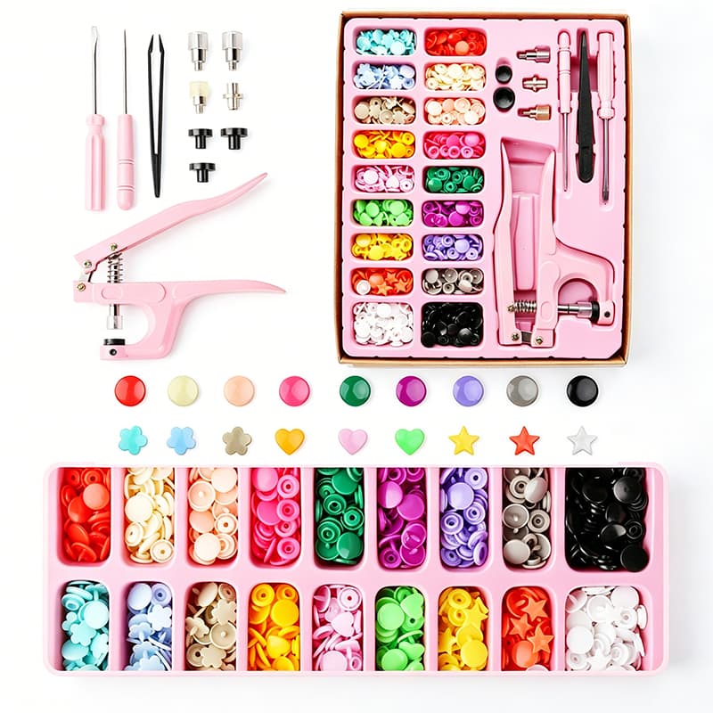 Kit Alicate de Pressão 3 em 1 Rosa Aplicador de Botão colorido Alicate Botões Plástico e Metal Ilhós Patchworks