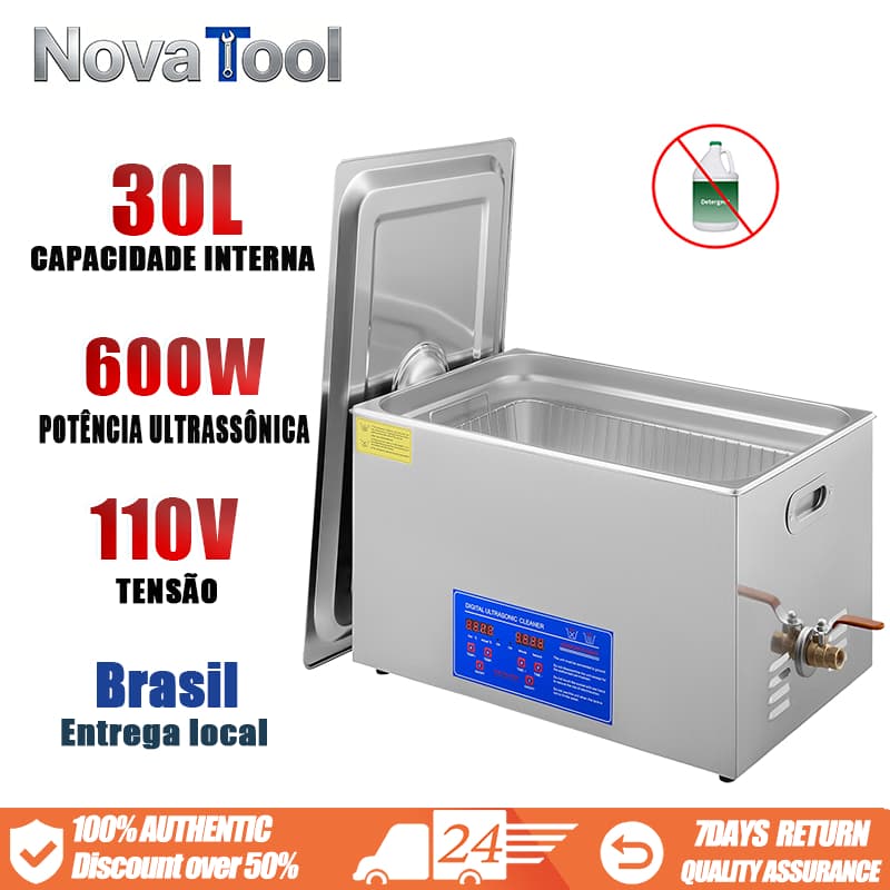 Limpador Ultrassônico Digital 30L 110V Com Temporizador Aquecedor E Cesta Para Limpeza De Relógios De Joias