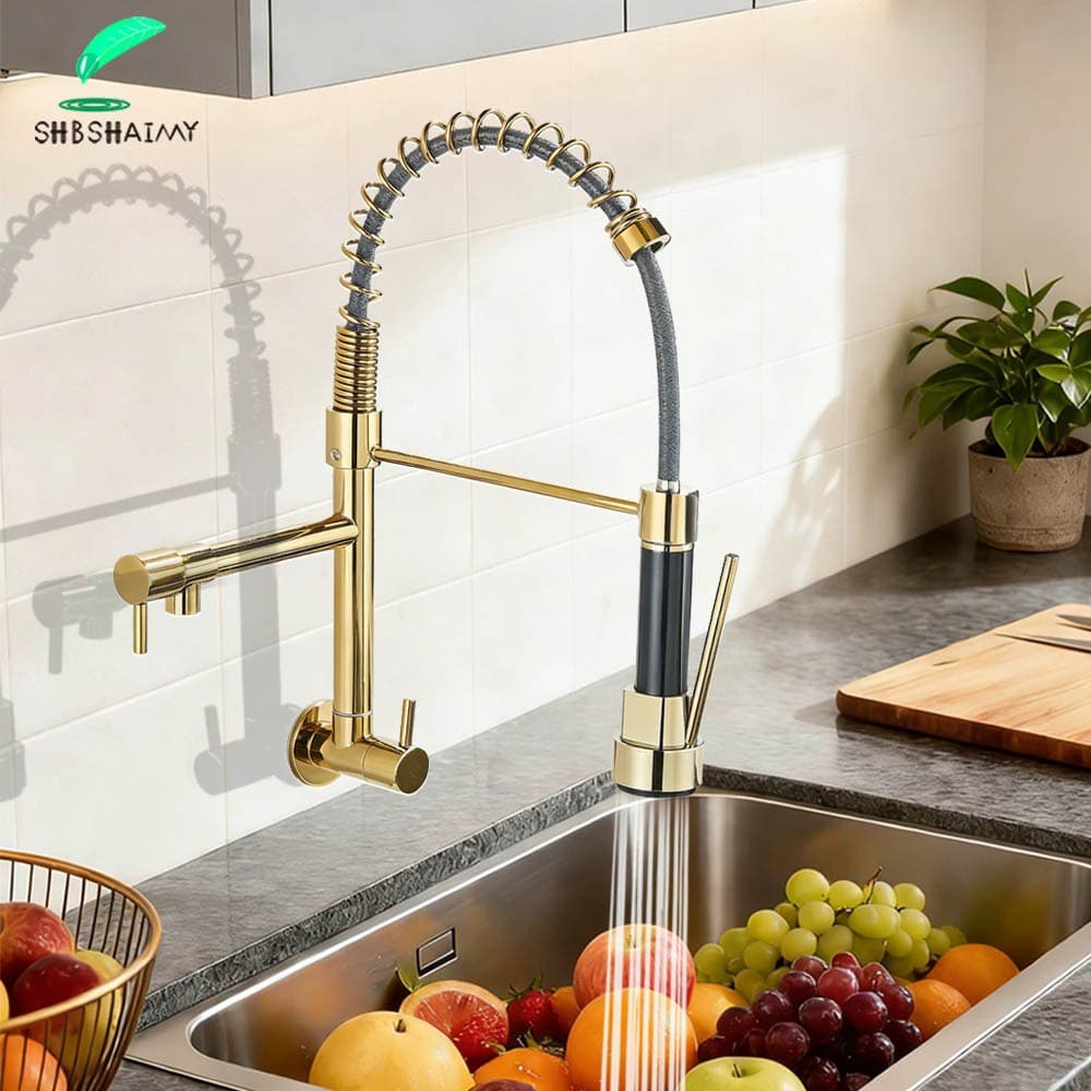 Torneira Cozinha Gourmet Monocomando Parede Extensivel Cromado /Preto/Dourado