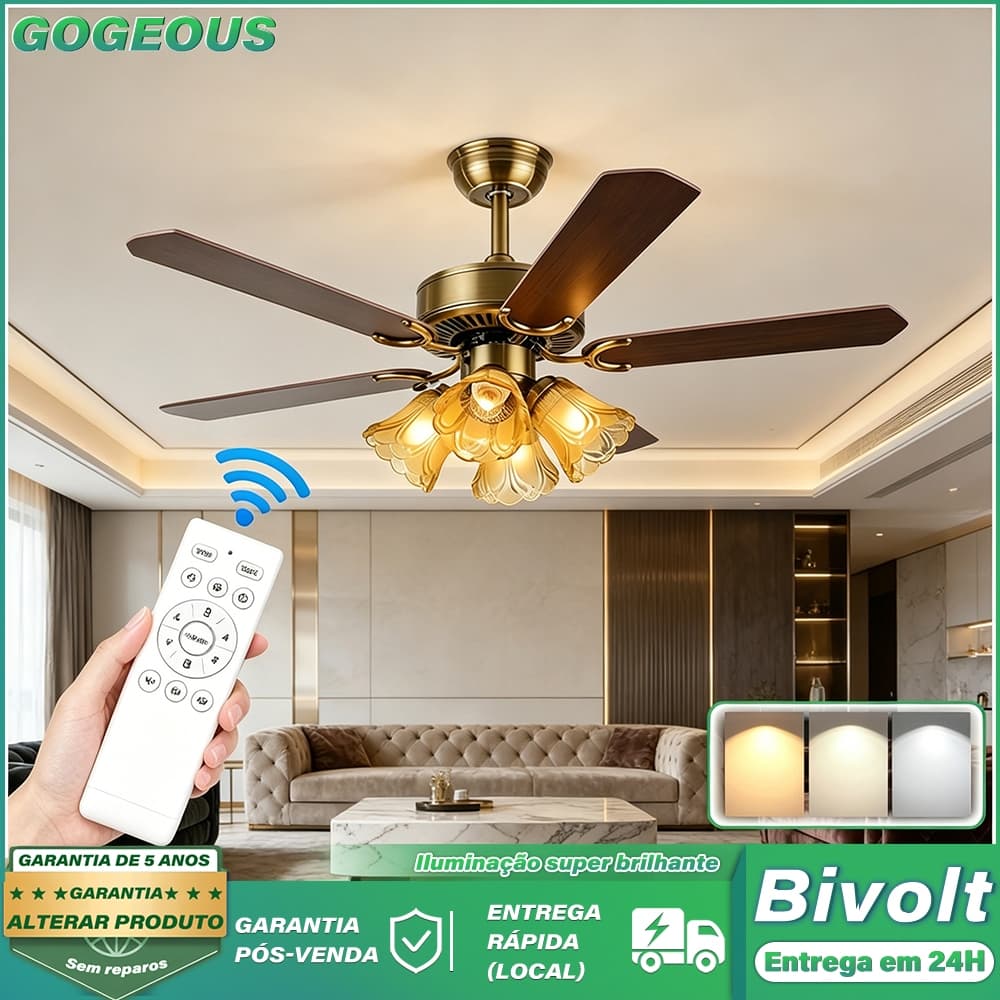 110V-220V Ventilador De Teto Com Luz LED 72W Ventos Fortes Com Controle Remoto Decorações Retrô Sala de Estar Quarto