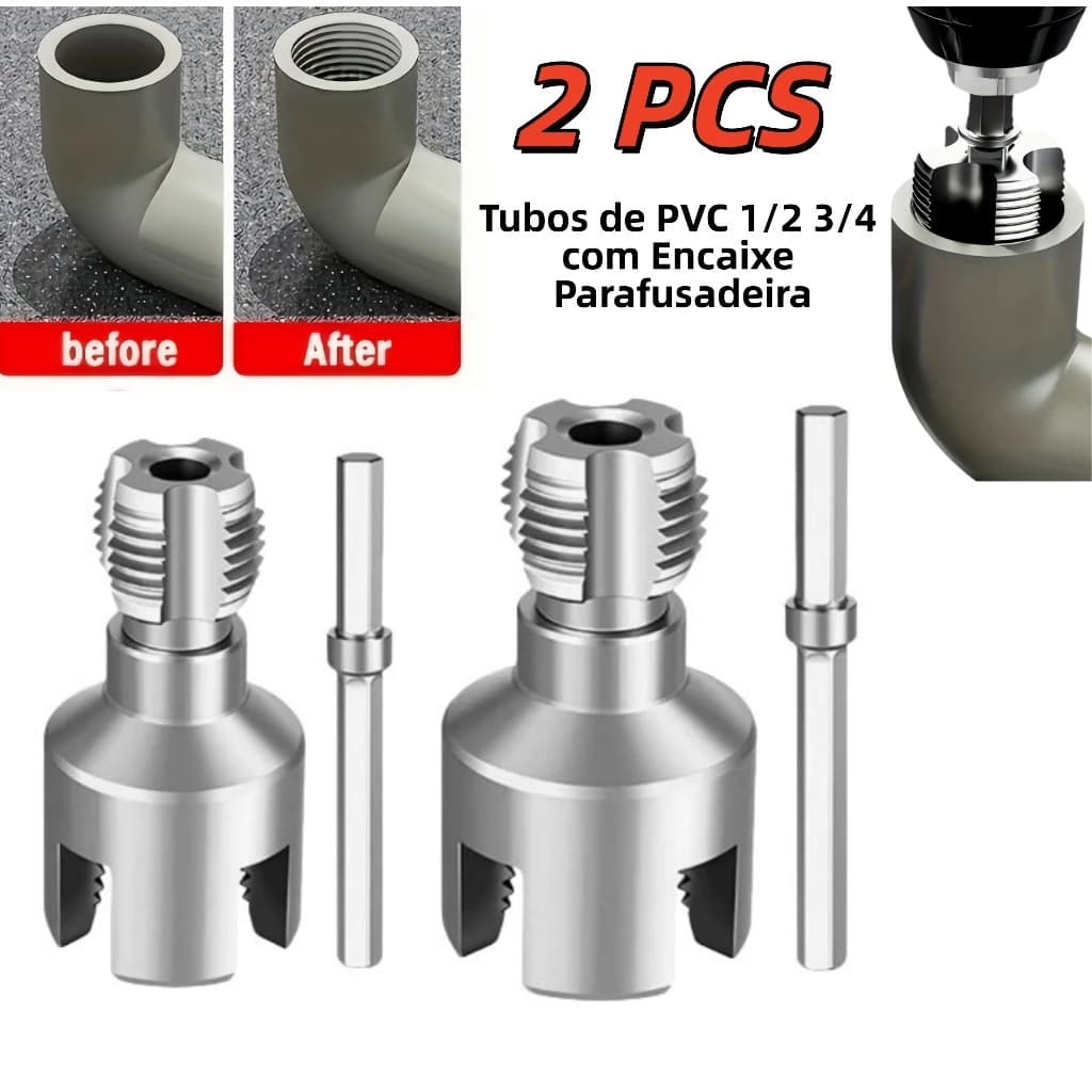 Abridor de rosca interno e externo de tubo de PVC 3/7cm e 10/13cm