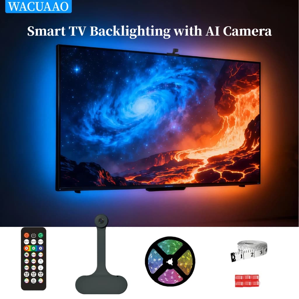Iluminação de Fundo LED para TV com IA e Câmera, Sincronização de Cores da Tela, Iluminação de Ambiente para Home Cinema