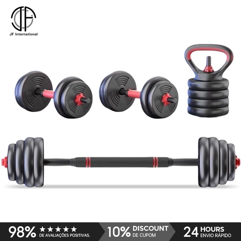 JF 15kg Dumbbell Kit Kettlebell Bar 6 in 1 Weight Bodybuilding Home Workout