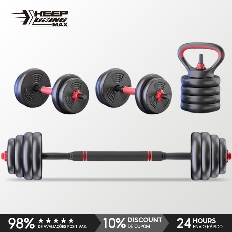 Keep 15kg Dumbbell Kit Kettlebell Bar 6 in 1 Weight Bodybuilding Home Workout