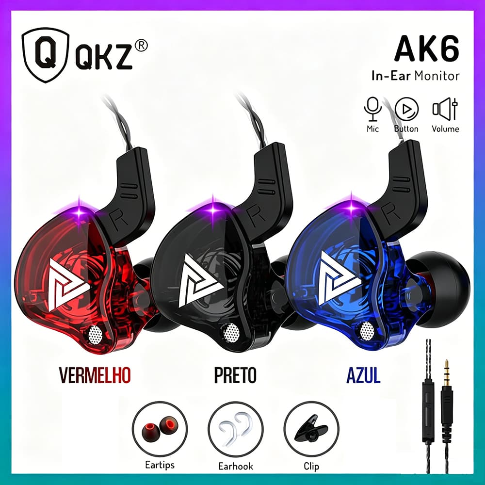 Fones De Ouvido Originais QKZ AK6 HiFi Sports Musicais Com Microfone
