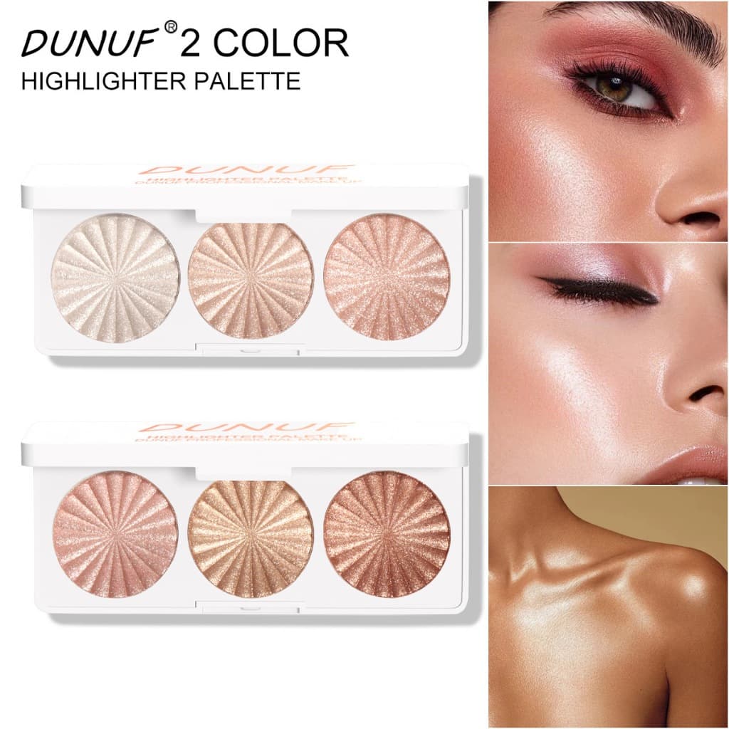 Disco Iluminador De 3 Cores DUNUF , E Contorno facial , Pó Brilhante Fino De Perolado De Bicho-Da-Seda