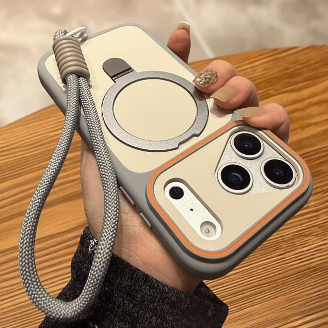 Suporte De Metal Fosco De Luxo Com Cordão Capa De Telefone Adequada Compatível IPhone 17 16 15 14 13 11 12 Pro Max Magné