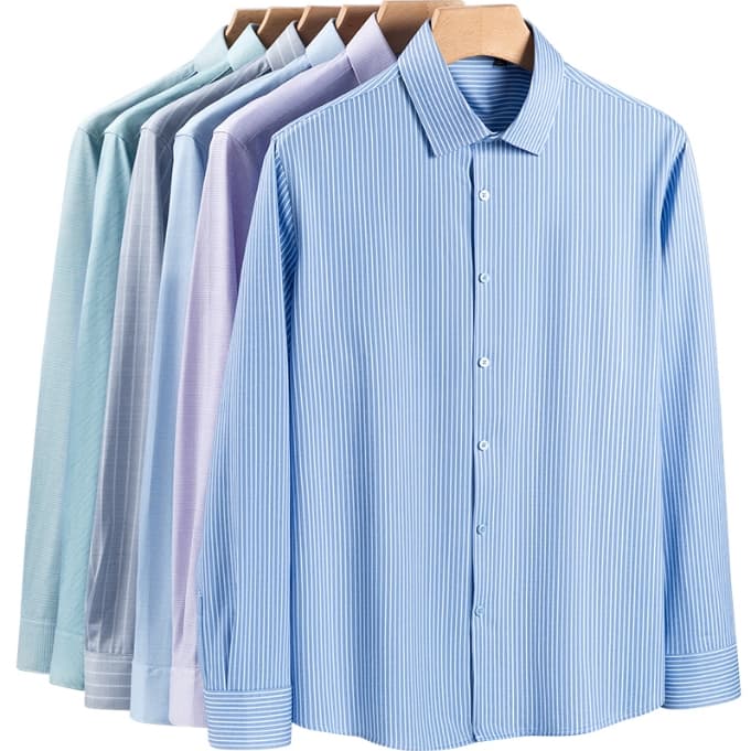 Camisa listrada masculina de manga comprida, tecido de algodão macio, estilo básico solto, azul e outras cores