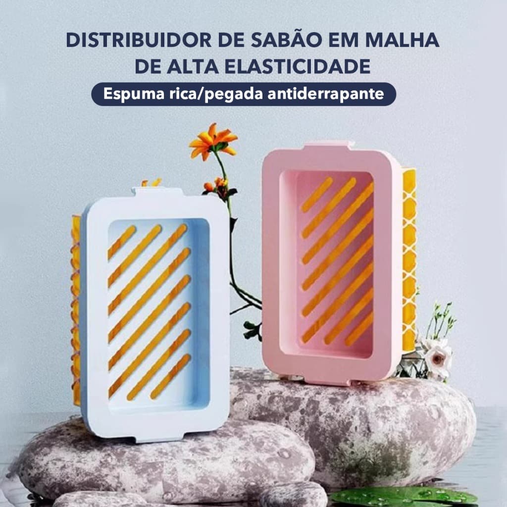 Caixa de espuma de sabão de malha elástica alta multifuncional mão-livre esfregando caixa de armazenamento de sabão domé