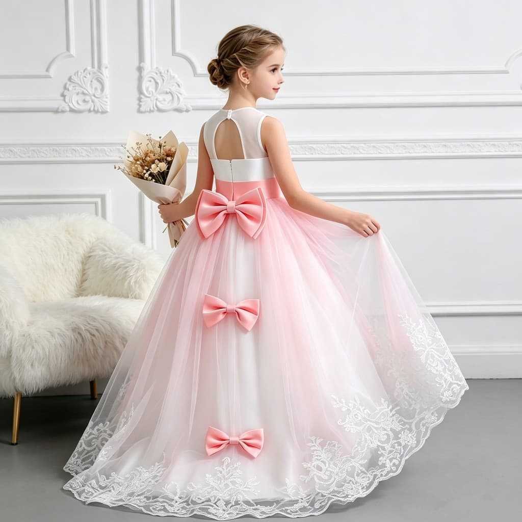 Vestido Longo Elegante Para Crianças , De Cerimônia Meninas Dama De Honra , Vestidos De Flores Primeira Comunhão 5 A 14