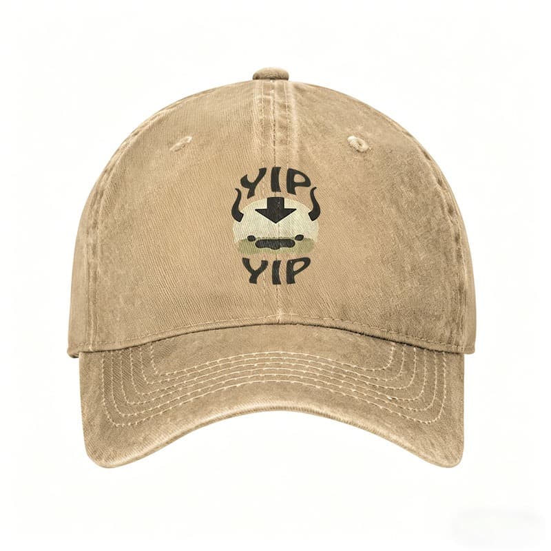 Chapéu De Pai Bronzeado Lavado Retrô Com Avatar The Last Airbender " Yip " Appa Graphic Casual Fan Cap Print