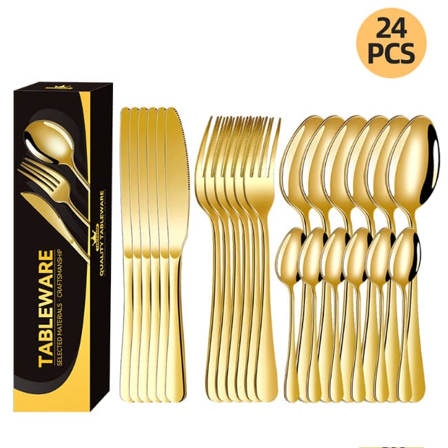 Kit 24 Jogo De Talheres Inoxidável 410 Suprimentos De Cozinha Talheres de Dourados Talheres