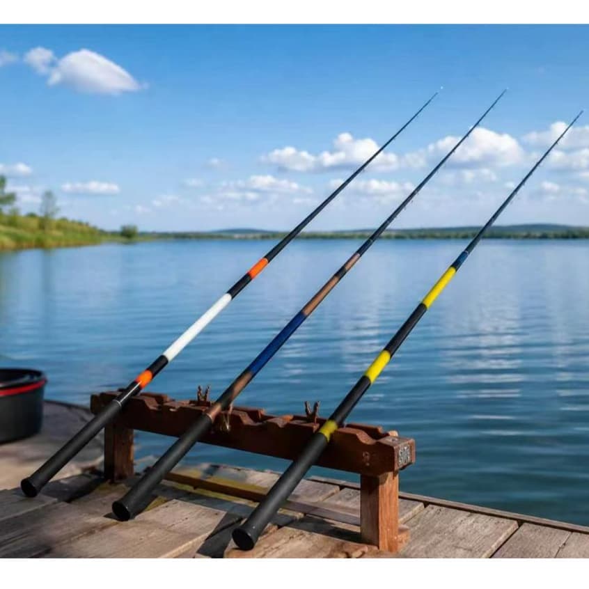 Vara de pesca telescópica com acabamento liso, ultraleve e portátil, adequada para diversas situações, 2,4–3,6 metros