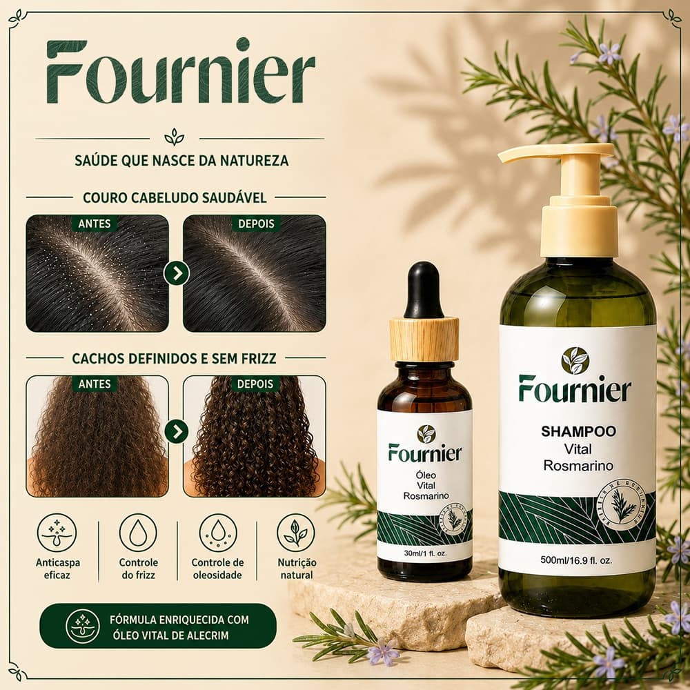 FOURNIER Kit Completo Shampoo Hidratante 500ml + Óleo Tratamento Capilar 30ml Alecrim Hidratação Nutre Salon Line