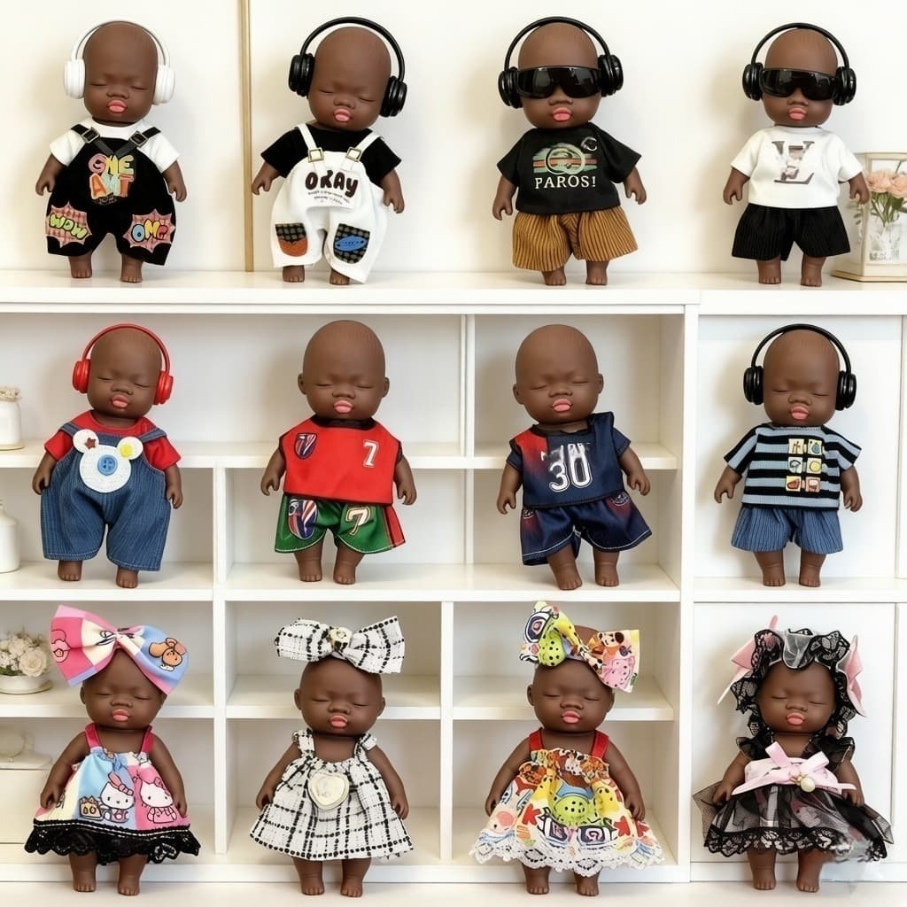 14cm Natasha Preto Bebê Brinquedo de Descompressão Roupas de Bebê Boneca Roupas Estilo Britânico