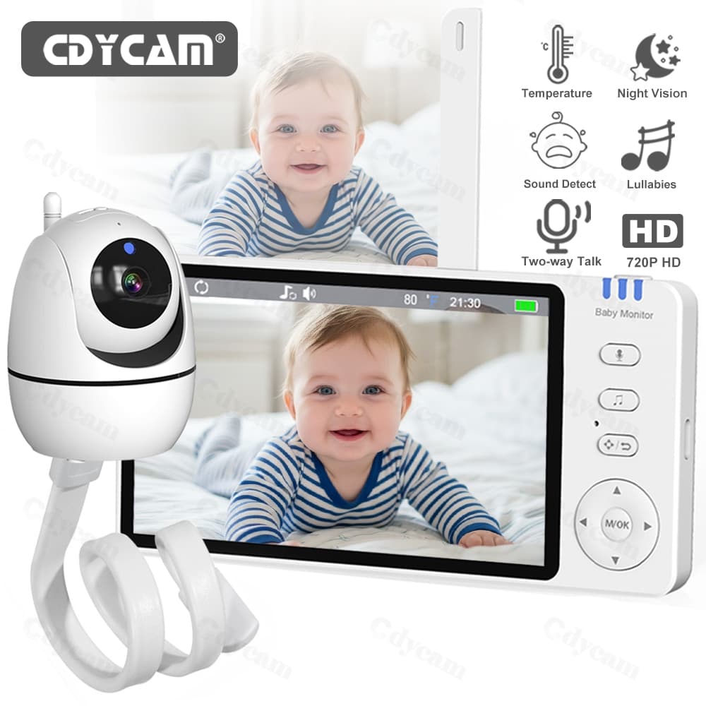 Baba Eletronica Sem Fio,Câmera para Bebês com Tela de 5" 720P,Visão Noturna,Áudio Bidirecional,Monitoramento Temperatura