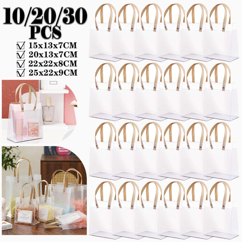 10/20/30 PCS Sacola Transparente Fosca Reforçada de PVC com Alça de Fibra