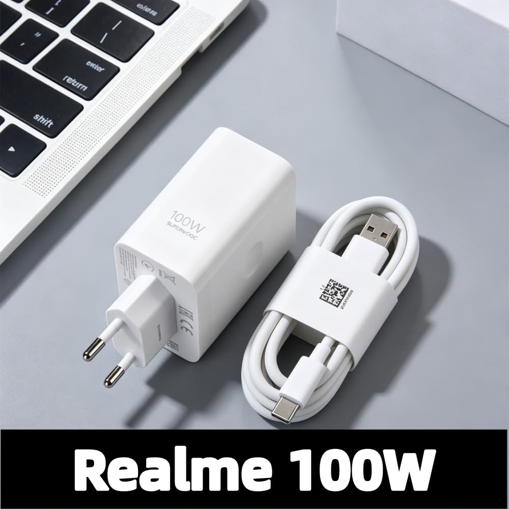 Carregador Original Realme 100W SuperVOOC Ue Adaptador De Alimentação De Carregamento Rápido 10A Cabo USB C Para Realme1