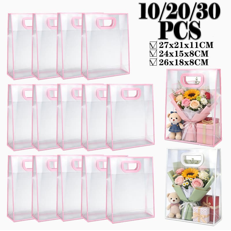 Sacola Transparente Fosca Pvc Alça Plana - 27x21x11cm - 10/20/30 unidades
