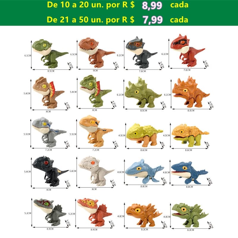 🔥Kit Mini Dinossauro que Morde o Dedo - Q Fofo Articulado, Brinquedo Educativo e Lembrancinha