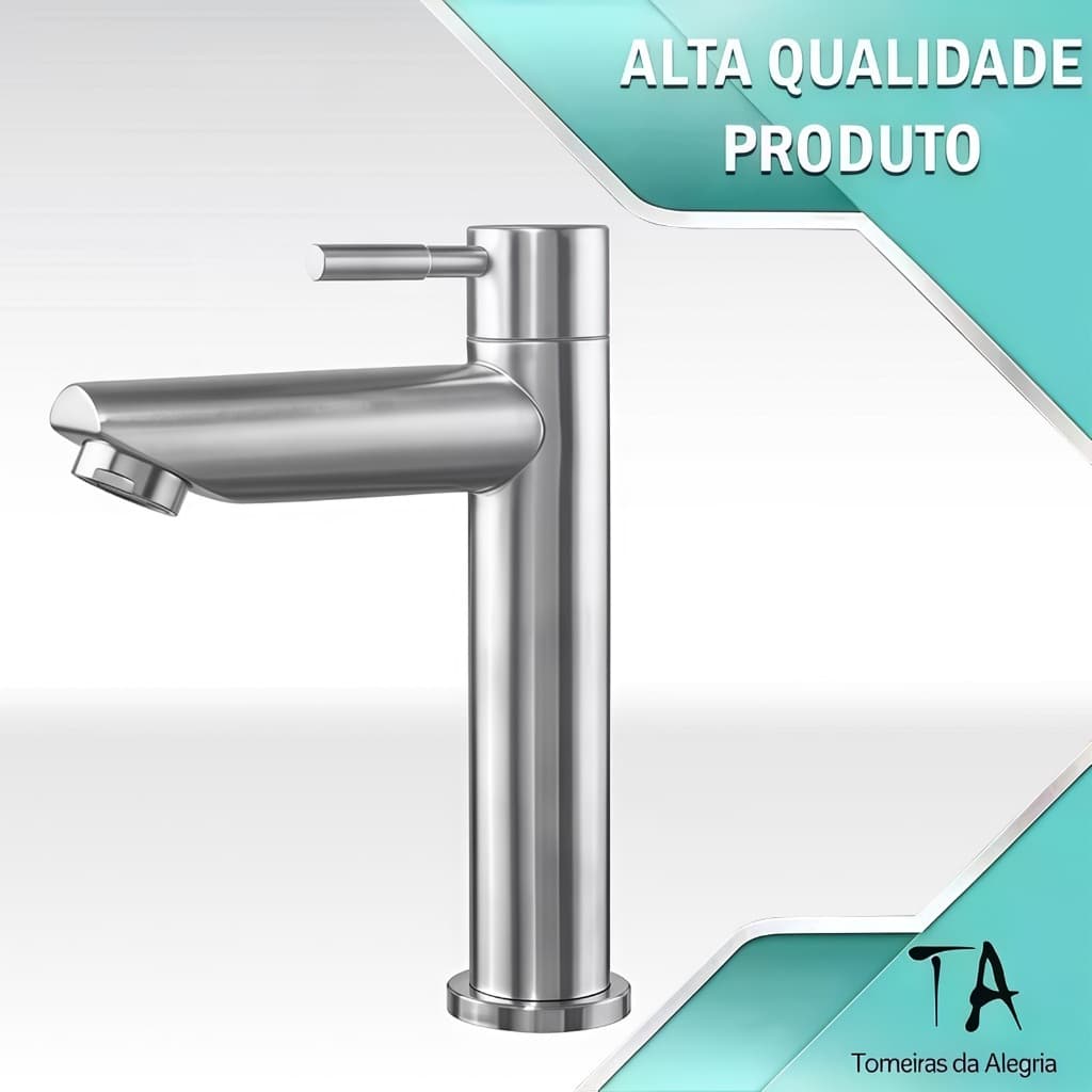 Torneira Água Fria Inox 304 Bancada Moderna Banheiro Preto/Prata/Dourado