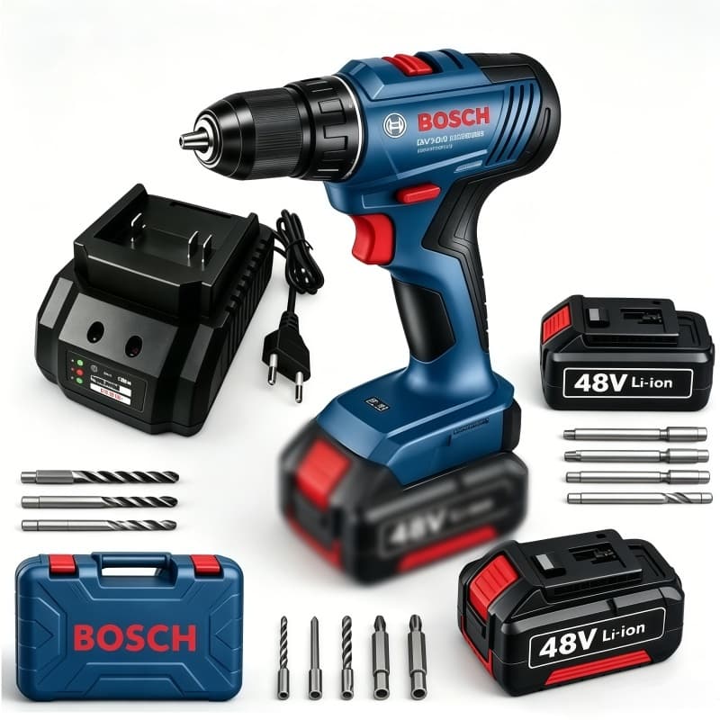 Furadeira Parafusadeira Bosch 48V furadeira de impacto com 2 Baterias + Maleta + Acessórios Profissi