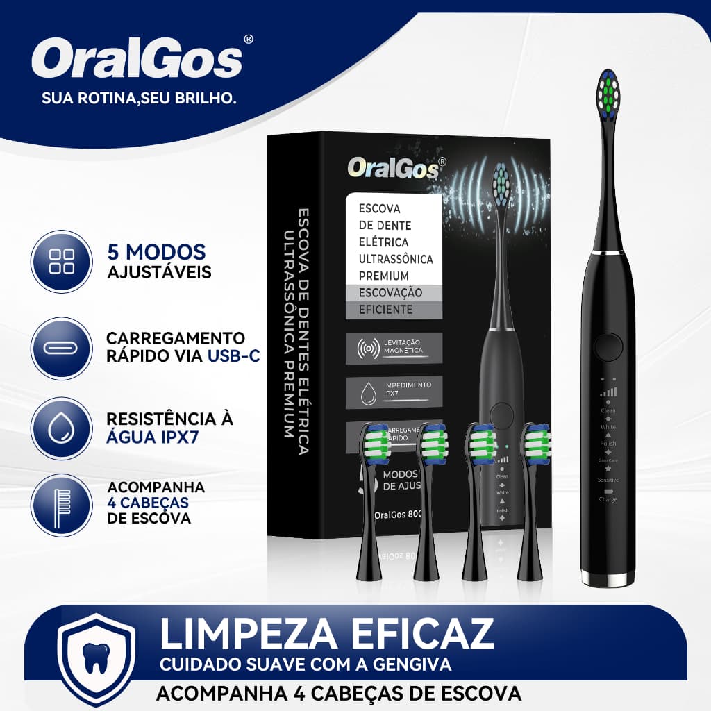 OralGos Limpeza antibacteriana da tecnologia ultrassônica da escova de dentes elétrica