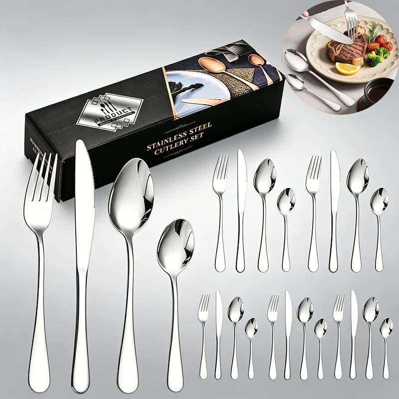 Kit 24 Peças Faqueiro Jogo de Talheres Talheres Prata de Aço Inox Garfo Colher Faca Colher De Mesa utensílios de cozinha
