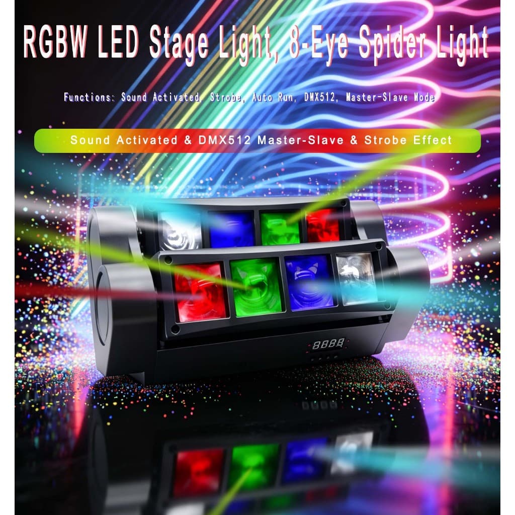 Luzes De Palco Profissionais , Festa De Bar , Mini Luz De Feixe De Aranha Portátil , 8 LED 5W RGBW DMX Estroboscópica Se
