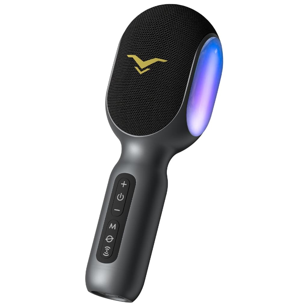 Microfone de Karaokê Bluetooth sem fio com Luz LED, Modo de Corte Vocal, 10h de Autonomia — Perfeito para Festas