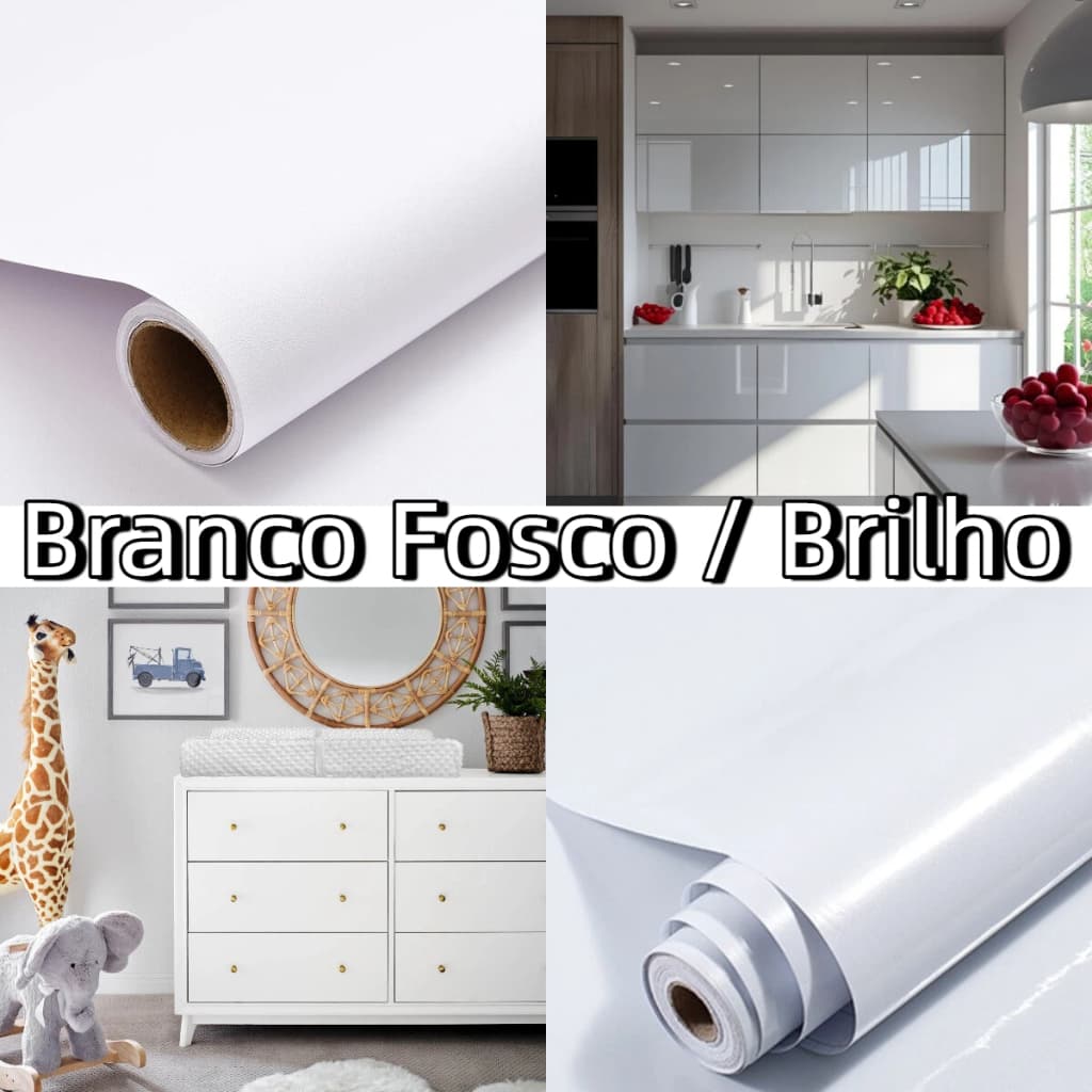 Papel Adesivo De Parede Rolo 5/10/15/20 Metros Branco Fosco/Brilho Moveis Envelopamento Lavável Fácil De Aplicar