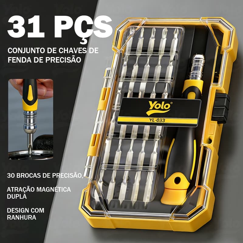Kit Chave de Fenda 31 Peças Completo Profissional para Reparo Eletrônico e Brinquedos