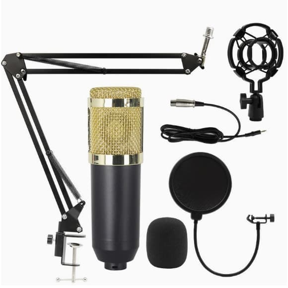 Kit Microfone Condensador Profissional Estúdio de Mesa para Criador Podcaster
